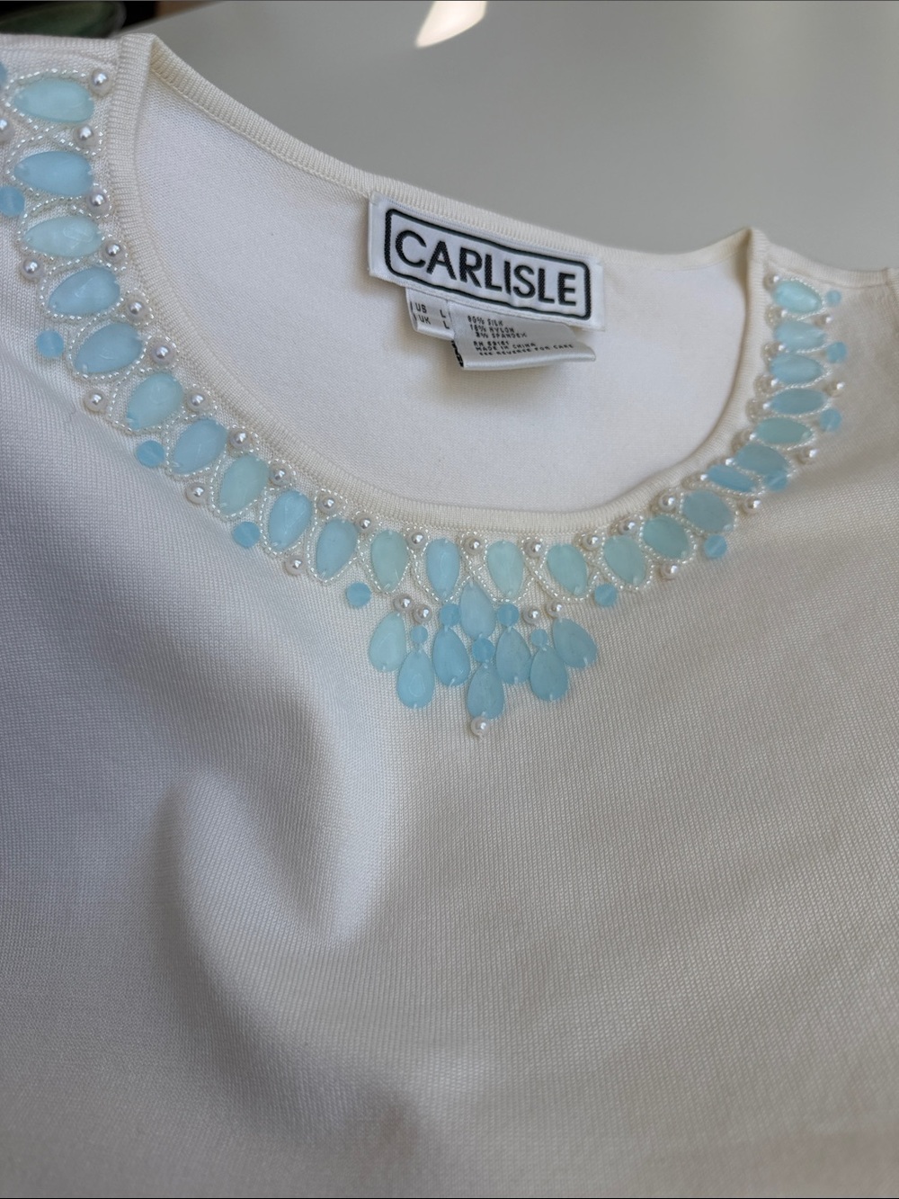 Carlisle Embellished Sleeveless Silk Knit Top Size L - Picture 8 of 8